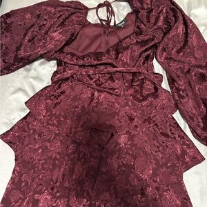 Burgundy Floral Jacquard Dress